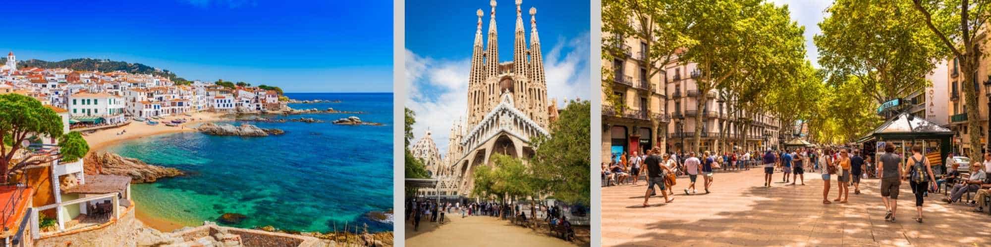 The coastline, Gaudi cathedral, and the shopping district