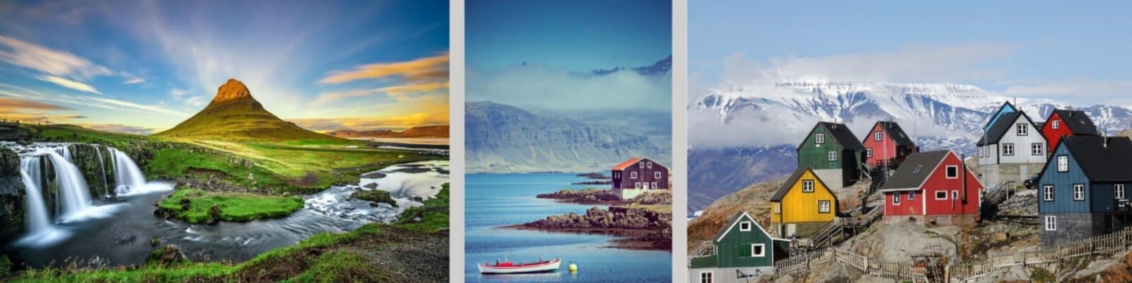 Three photos of Iceland and Greenland