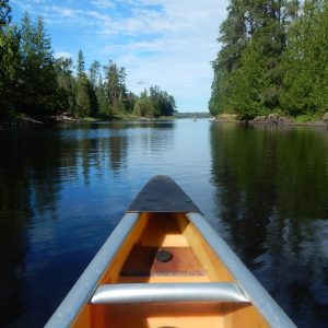Bow of a canoe on a Minnesota lake